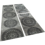 Descente de lit tapis classique  motifs ornements circulaires chin mouchet gris noir 2x 80x150 / 1x ...