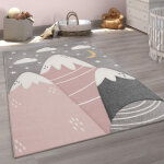 Paco home - tapis enfant tapis chambre enfant fille garcon montagne etoile nuage gris rose 120x170 cm ...