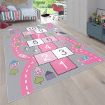 Paco home - tapis pour enfant chambre d'enfant, tapis de jeu motif rues, marelle, rose 120x160 cm