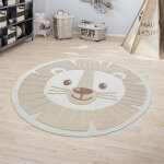 Paco home tapis enfant chambre enfant rond tapis de jeux garon fille effet 3d lion beige 200 cm rond ...