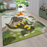 Paco home tapis pour enfant poils ras chambre enfant avec motifs animaux et jungle 120 cm rond, vert ...