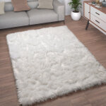 Tapis de salon fausse fourrure imitation shaggy coussins de sol forme c?ur rond 60x100 cm, blanc - paco ...