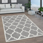 Paco home - tapis de salon tapis poils ras motifs marocains cercle et bordures moderne 120x170 cm, gris ...