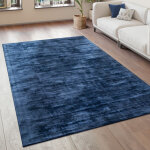 Paco home tapis de salon tapis vintage poils ras fait main haut de gamme 100 % viscose 80x150 cm, bleu ...