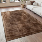 Paco home - tapis de salon tapis vintage poils ras fait main haut de gamme 100 % viscose 80x150 cm, marron ...