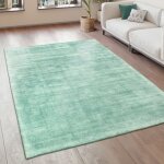 Paco home - tapis de salon tapis vintage poils ras fait main haut de gamme 100 % viscose 80x150 cm, vert ...