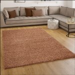 Paco home tapis shaggy longues mches en terre cuite 150 cm carr