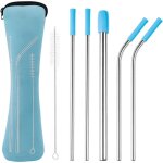 Paille reutilisable, 5 pi�ce acier inoxydable pailles, pailles bubble tea avec brosse de nettoyage et ...
