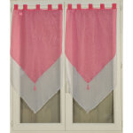Paire de double petits voilages à pompon rose 2x60x160 cm Paire de double petits voilages à pompon rose 2x60x160 cm