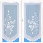 Paire de petits voilages en dentelle motifs papillons blanc 60x120 cm