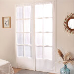 Paire de petits voilages droits finition passe tringle blanc 90x160 cm