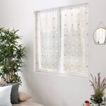 Paire de petits voilages droits � pois color�s blanc 60x90 cm