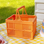 Panier de courses pliable et empilable en plastique orange avec poign�es pour rangement ext�rieur et ...