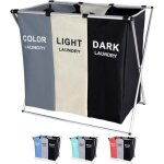 Panier � linge 135 l avec 3 compartiments pour rangement, panier pliable avec cadre en aluminium, pour ...