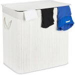 Panier  linge, 3 compartiments, avec couvercle, trieur rectangulaire, hxlxp : 62x62, 5x42, 5 cm, bambou, ...
