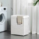 Panier � linge de 90l, tiss� � la main, corbeille � v�tements en rotin synth�tique, avec couvercle et ...