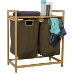 Vivol - panier  linge en bambou 2 compartiments - vert arme / vert militaire