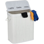 Panier  linge, bambou, 3 compartiments, 30 l par bac, coffre couvercle, poignes, hxlxp 63x55x35 cm, ...