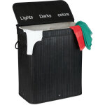 Panier  linge, bambou, 3 compartiments, 30 l par bac, coffre couvercle, poignes, hxlxp 63x55x35 cm, ...