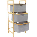 Panier � linge en bambou 3 compartiments amovibles �tag�re pour salle de bain et chambre � coucher hbt ...