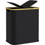 Panier � linge double pliable 80 l corbeille � linge sale avec couvercle, poign�es rainur�es, noir - ...