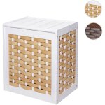 Mendler - panier  linge hwc - g37, collecteur de linge, bois massif, aspect shabby, tresse 61x51x35cm ...