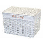 D�coshop26 - panier � linge en osier couleur blanc insert en tissu coffre avec poign�es med05174