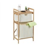 Panier � linge, structure bambou, trieur 2 pani�res, hlp : 85x44x33 cm, �tag�re salle de bain, nature ...