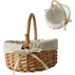 Panier en osier avec anse et doublure - panier de p�ques d�coratif, rond panier de p�ques tress� panier ...