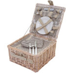 Hhg - panier de pique - nique, set pour 4 personnes, sac + compartiment frigorifique, beige