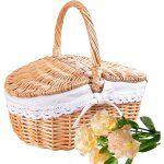 Panier pique - nique vintage avec - panier vide en rotin pour fleurs -