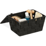 Panier de rangement avec couvercle, aspect tress�, organiseur, hxlxp 10, 5 x 19, 5 x 14, 5 cm, plastique, ...