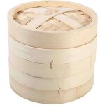 Panier vapeur en bambou  2 niveaux pour cuisson du riz chinois naturel avec couvercle (18 cm)