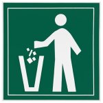 Panneau adh�sif vert et blanc poubelle, plastique tr�s r�sistant, 10x14 cm, int�rieur et ext�rieur