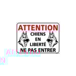 Panneau attention chiens en liberte ne pas entrer (h0347) - adhsif - 105 x 75 mm