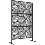 Panneau brise - vue d�coratif ext�rieur en acier, motif v�g�tal, noir 122 x 45 x 198 cm