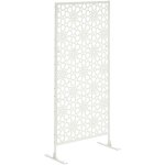 Panneau brise - vue d�coratif ext�rieur en m�tal, motif v�g�tal, blanc 92 x 45 x 198 cm