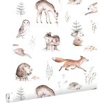 Estahome - papier peint animaux de la for�t vintage blanc, orange et marron