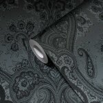 Papier peint baroque noir effet brillant soie papier peint damass moderne papier peint  ornements idal ...