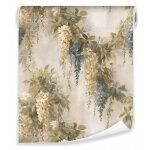 Papier peint beige feuilles fleurs vintage sur molleton mur salon chambre coucher