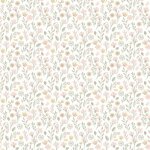 Papier peint fleuri prairie pastel fond blanc