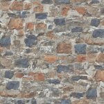 Bricoflor papier peint imitation pierre orange et grise papier peint fausse pierre pour salon, cuisine ...