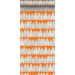 Estahome - papier peint maisons bordant les canaux d'amsterdam orange et blanc