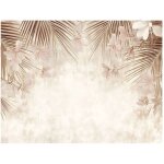 Papier peint avec motif de feuilles de palmier sur fond de b�ton beige, style ethnique, pour la d�coration ...