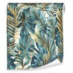 Papier peint avec un motif de feuilles tropicales vertes, d�coration murale pour le salon ? rouleau 0, ...