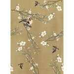 Papier peint panoramique printemps japonais 280 x 200 cm ? beige et jaune ? papier cellulose / polyester ...