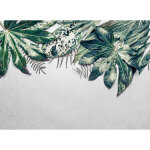 Papier peint panoramique vert et blanc motif feuille tapisserie panoramique nature pour bureau papier ...