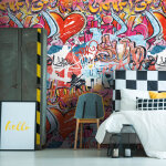 Papier peint photo profhome 770631 papier peint intiss� lisse graffiti mat rouge bleu orang� jaune blanc ...