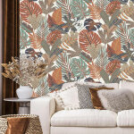 Papier peint plante monstera cuivr�e 53cm x 10m ? papier intiss� r�sistant aux bulles ? facile � poser ...