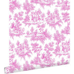 Papier peint toile de jouy rose estahome